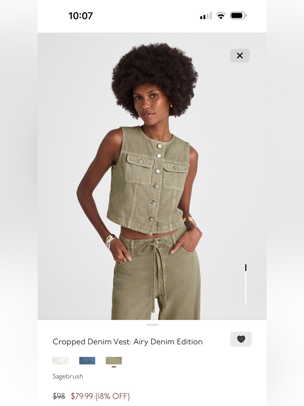 Madewell Light Sage Green Button-Front Vest
